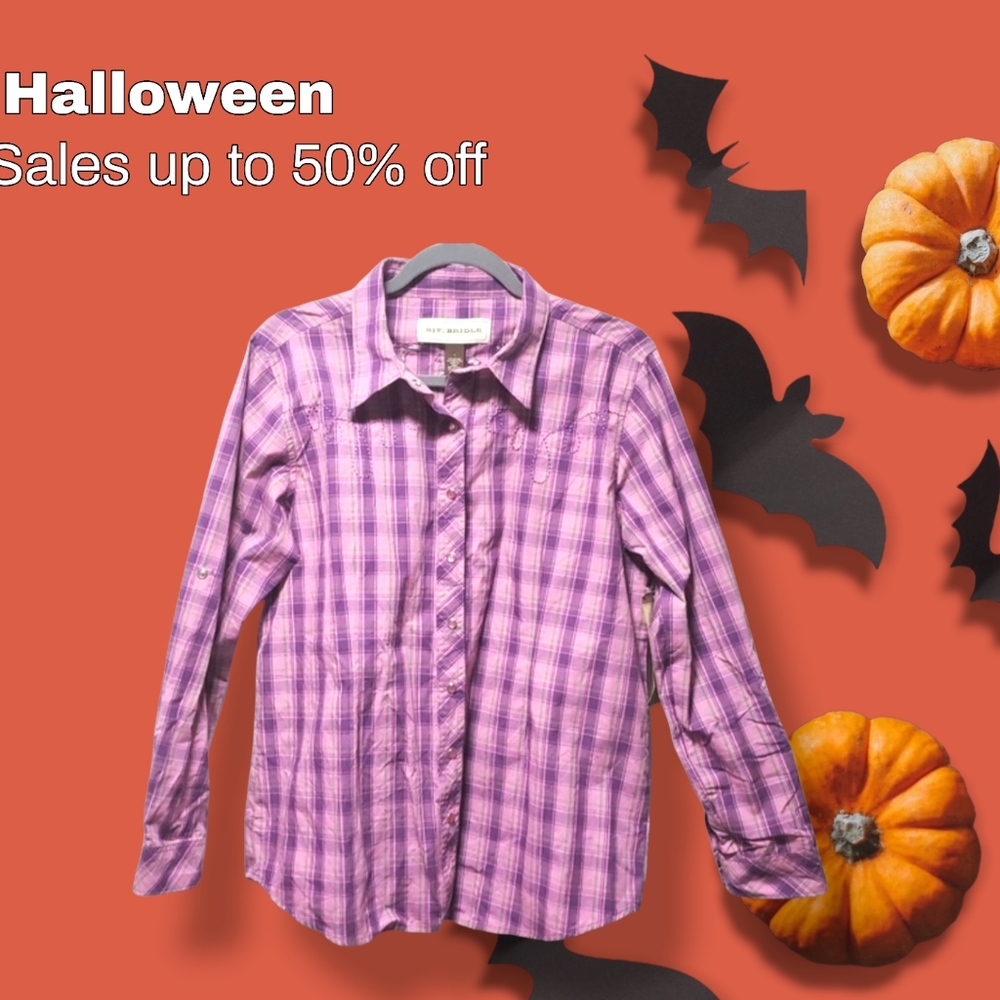 Purple Plaid Western Bit & Bridle Snap Front Shirt